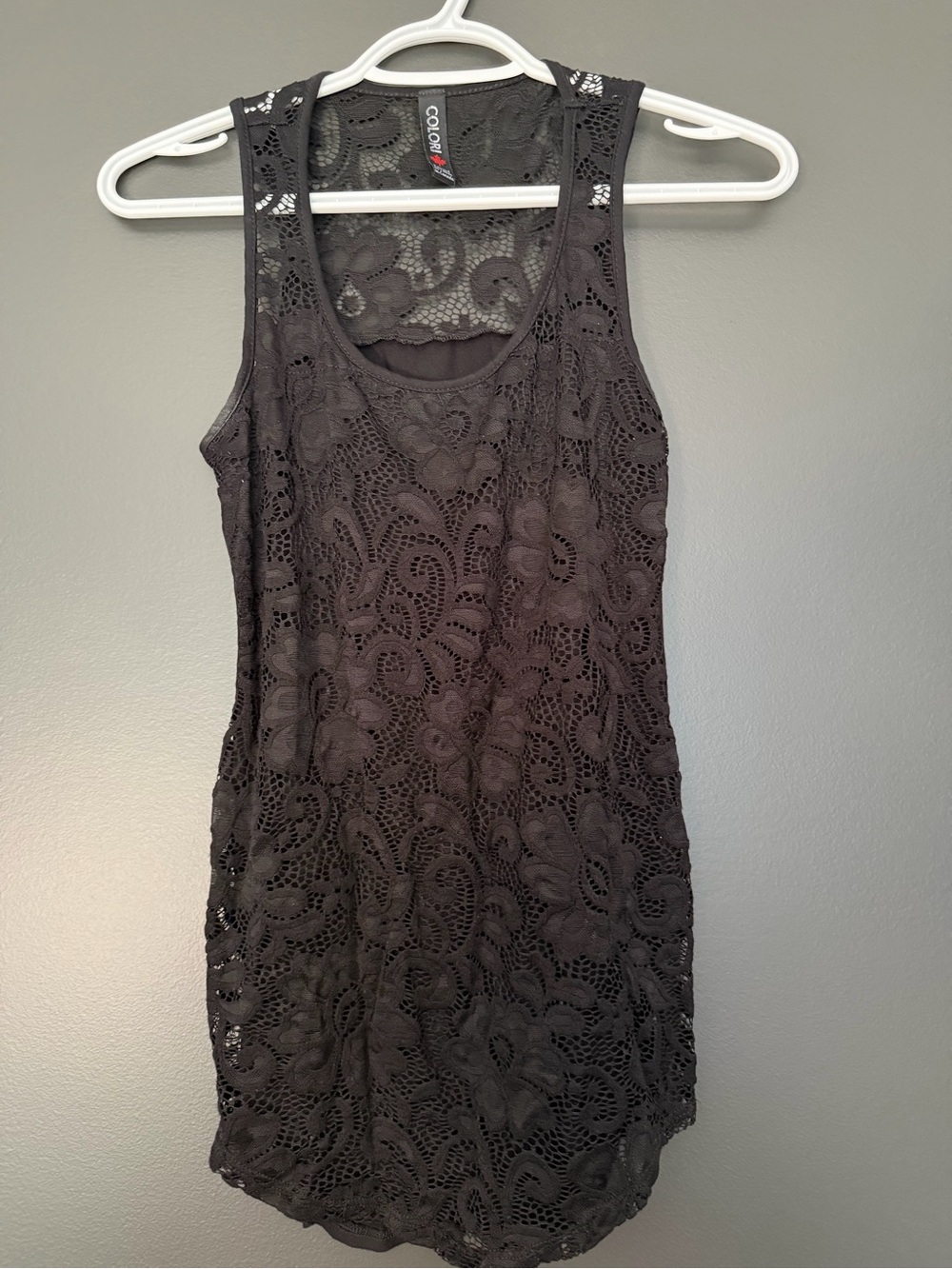 Color Black Lace Overlay Camisole Tank by Colorfly